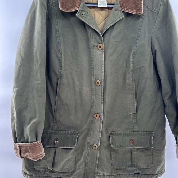 LL BEAN Mens Chore/Barn Jacket, Loden Green w/ Brown Corduroy Collar & Cuffs, XL - Picture 4 of 10